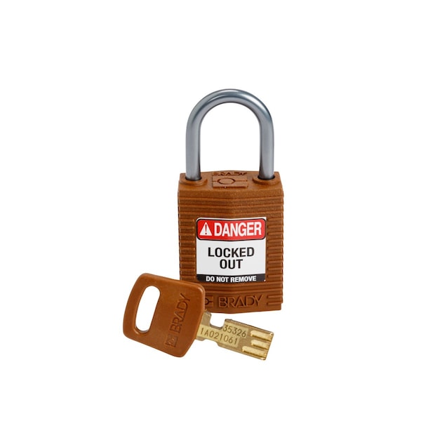 Compact SafeKey Key Retaining Nylon Padlock 1 in Aluminum Shackle KD Brown 1PK